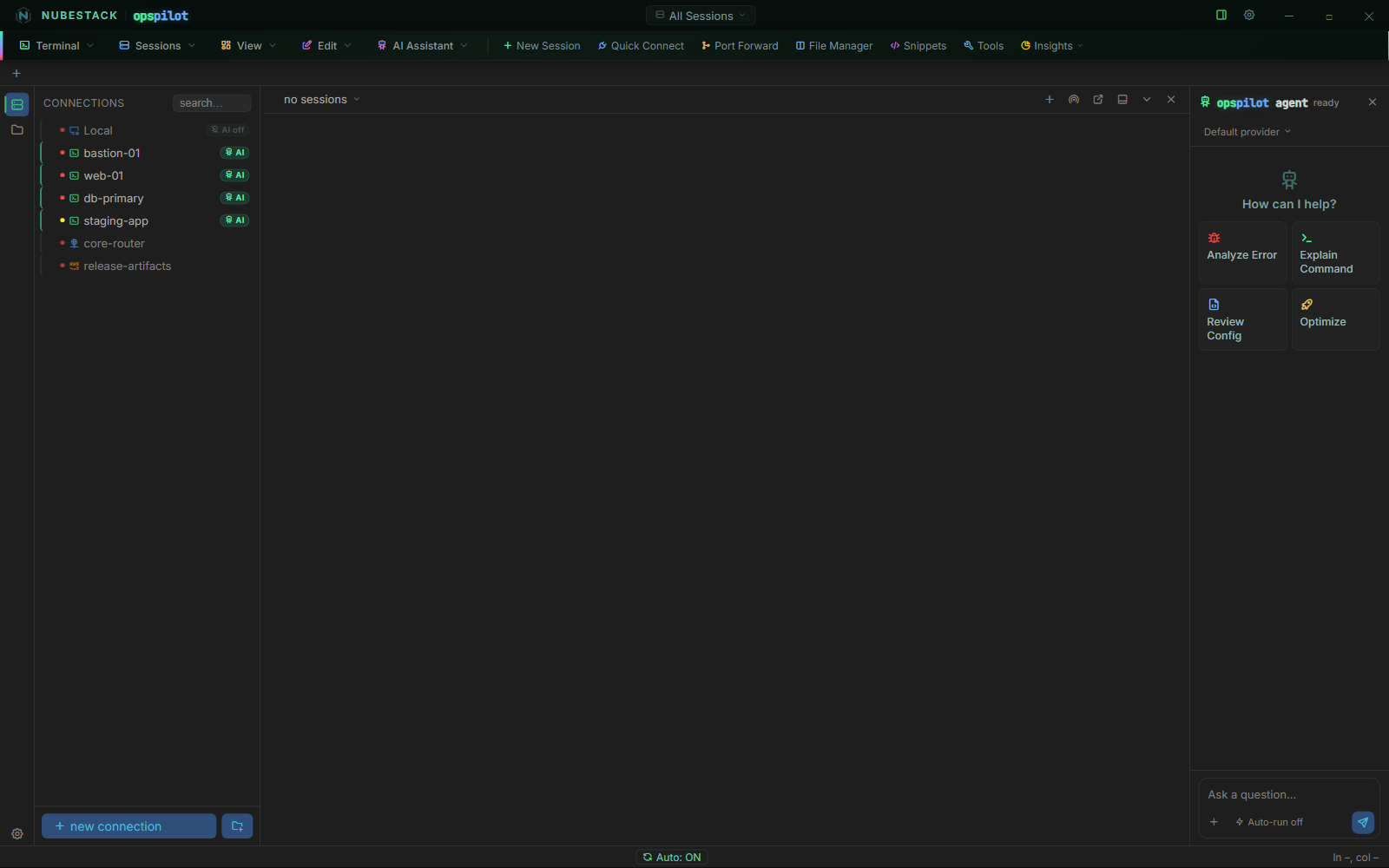 The connection list grouped by environment with AI badges